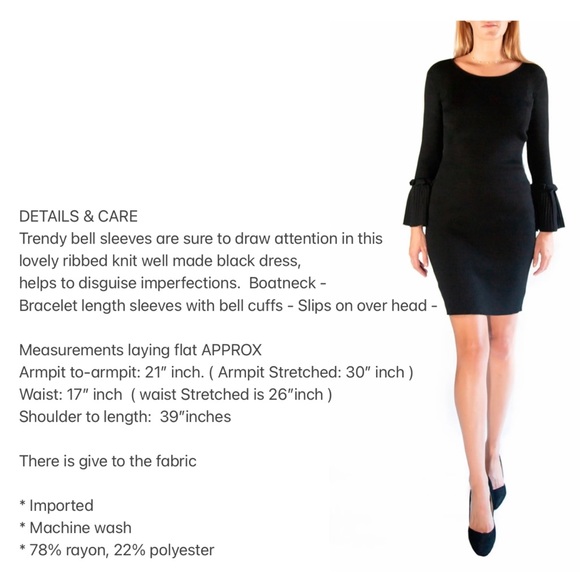 NINA LEONARD | Ribbed Knit Bell Sleeve Sweater Above- Knee Round Neckline Dress - Picture 16 of 16